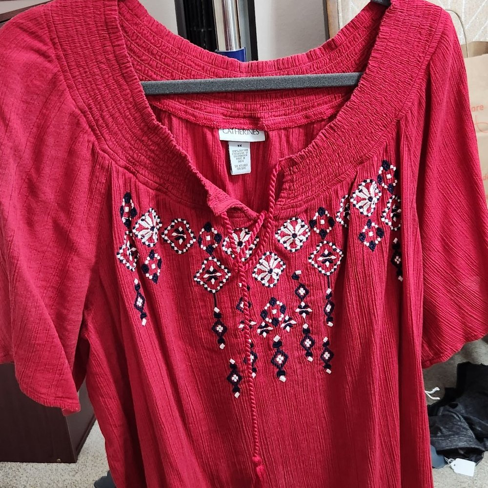 Catherine's Red With blue and white Design Shirt #28